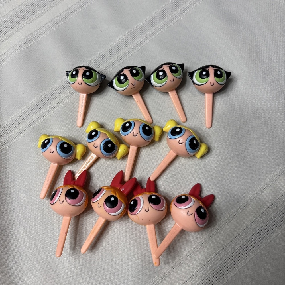 Vintage‎ Cartoon Network Power Puff Girls Cupcake Cake Topper Lot 12 NICE!